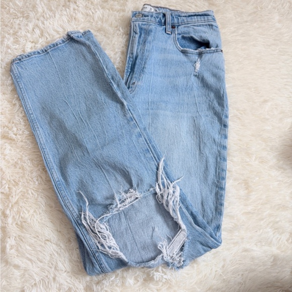 TALL Abercrombie & Fitch Distressed Light Blue 90s Straight Ultra High Rise Jean